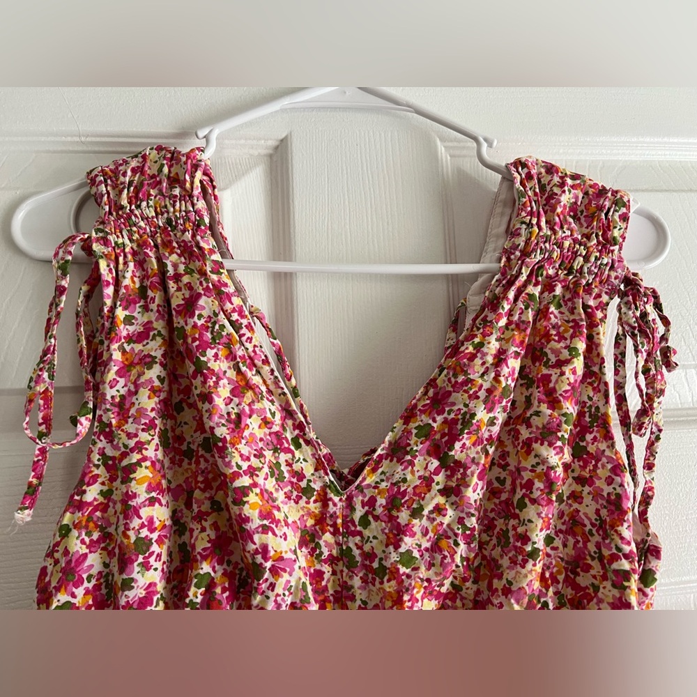 Time & Tru Pink Multicolor Floral Elastic Waist Mini Dress Sleeveless Medium - Picture 8 of 11